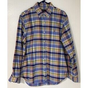 Ralph Lauren Button Down Men’s Blue Yellow Plaid Classic Logo Pony Preppy Large
